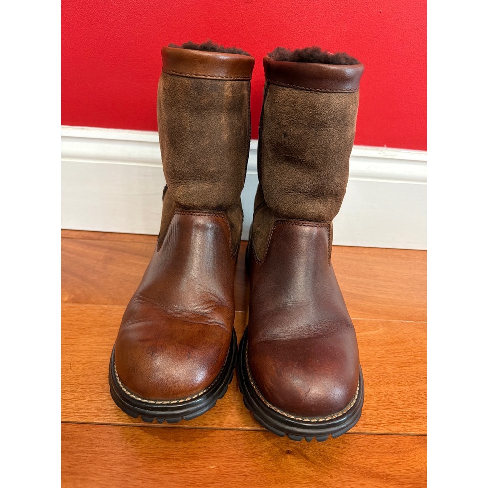 UGG Sunburst Tall Boots Womens Brown Leather Suede Shearling Lined 8